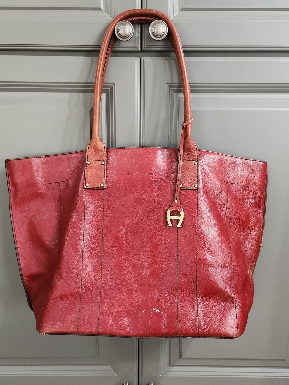 Vintage Etienne Aigner Red Leather Tote Bag